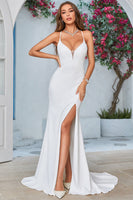 Load image into Gallery viewer, Simple Ivory Mermaid Sweep Train Wedding Dress