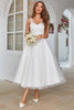 Load image into Gallery viewer, White Mid-Calf Tulle Wedding Dress with Lace